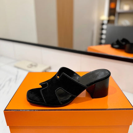 HM 26S HELIA SANDAL 70MM IN BLACK SUEDE