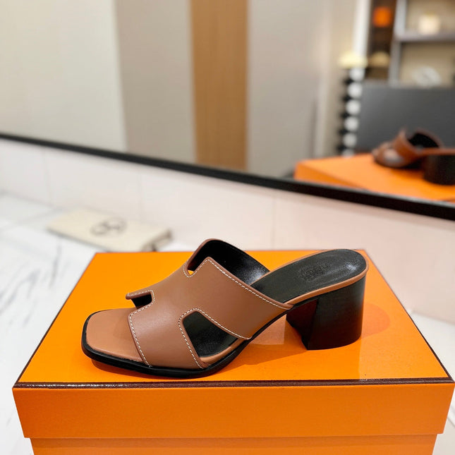 HM 26S HELIA SANDAL 70MM IN BROWN AND BLACK CALFSKIN