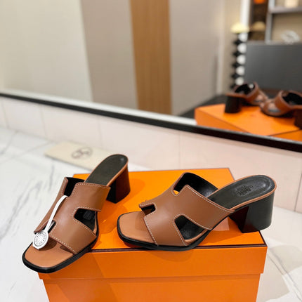 HM 26S HELIA SANDAL 70MM IN BROWN AND BLACK CALFSKIN