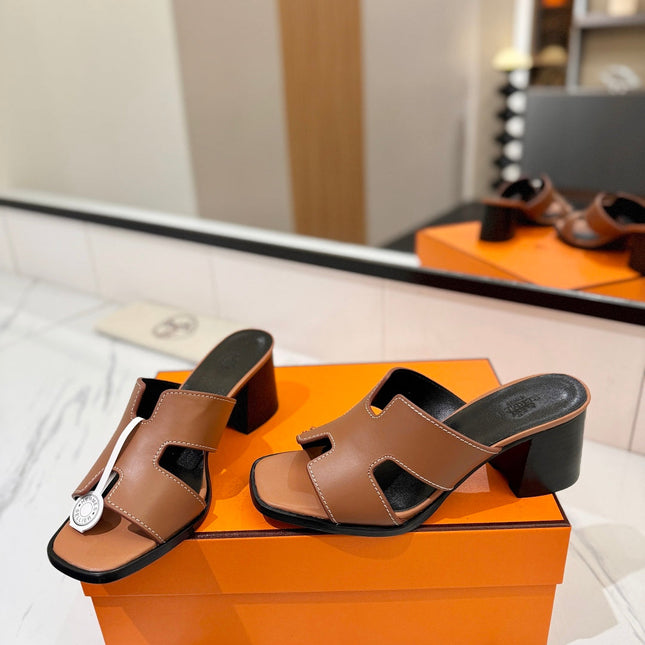 HM 26S HELIA SANDAL 70MM IN BROWN AND BLACK CALFSKIN