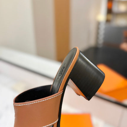 HM 26S HELIA SANDAL 70MM IN BROWN AND BLACK CALFSKIN