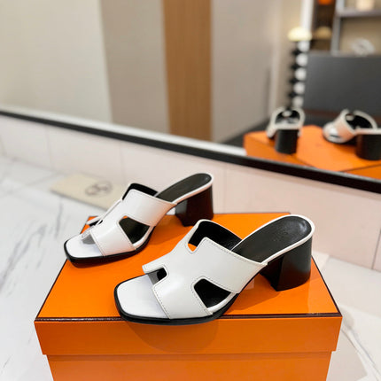 HM 26S HELIA SANDAL 70MM IN WHITE AND BLACK CALFSKIN