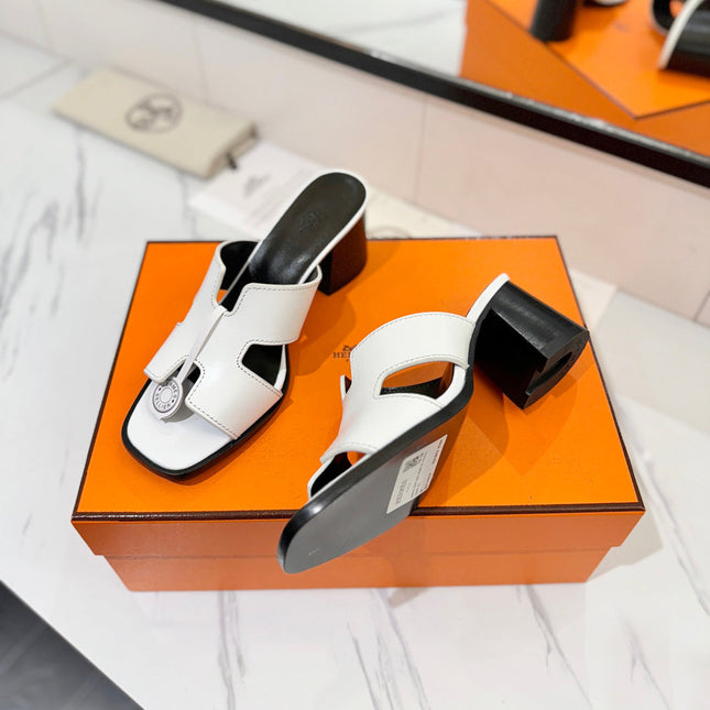 HM 26S HELIA SANDAL 70MM IN WHITE AND BLACK CALFSKIN
