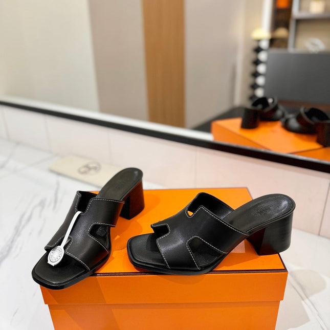 HM 26S HELIA SANDAL 70MM IN BLACK CALFSKIN