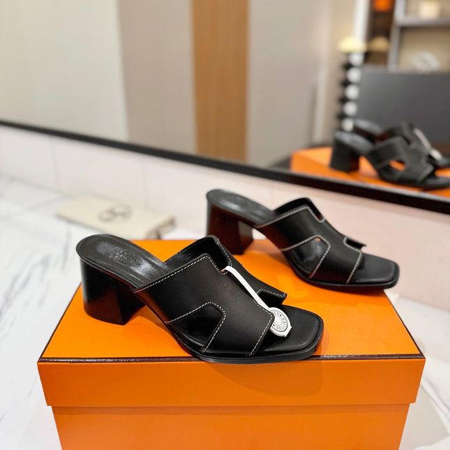 HM 26S HELIA SANDAL 70MM IN BLACK CALFSKIN