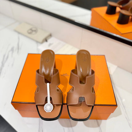 HM 26S HELIA SANDAL 70MM IN CARAMEL BROWN CALFSKIN