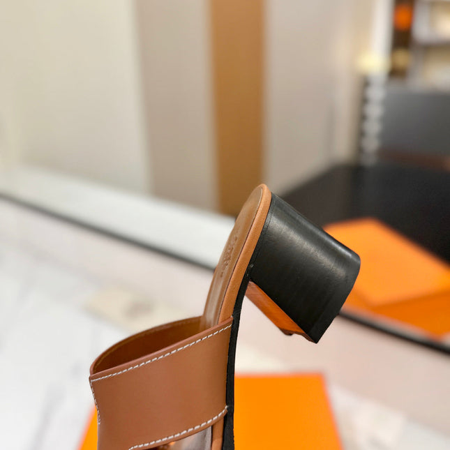 HM 26S HELIA SANDAL 70MM IN CARAMEL BROWN CALFSKIN