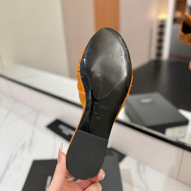 YSL 26S BABYLONE FLAT MULES IN DARK ORANGE LAMBSKIN