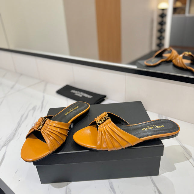 YSL 26S BABYLONE FLAT MULES IN DARK ORANGE LAMBSKIN