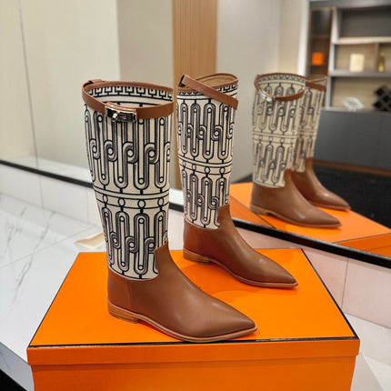 HM 26S JUMPING BOOTS IN BROWN CALFSKIN AND BEIGE CANVAS