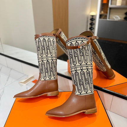 HM 26S JUMPING BOOTS IN BROWN CALFSKIN AND BEIGE CANVAS