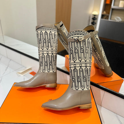 HM 26S JUMPING BOOTS IN DARK GREY CALFSKIN AND BEIGE CANVAS