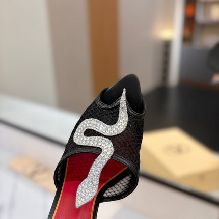 VALENTINO 26S SNAKE STRAP SANDALS 100 MM IN BLACK CALFSKIN AND MESH