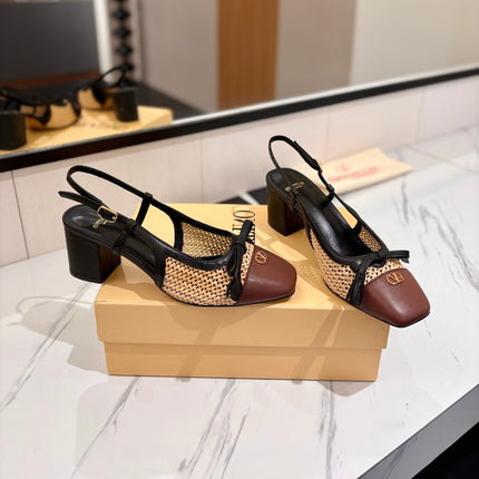 VALENTINO 26S HEELED SLINGBACKS 60 MM IN BLACK AND BROWN CALFSKIN