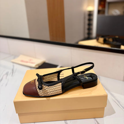 VALENTINO 26S SLINGBACK FLATS IN BLACK AND BROWN CALFSKIN
