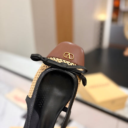 VALENTINO 26S SLINGBACK FLATS IN BLACK AND BROWN CALFSKIN