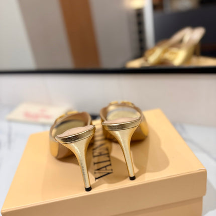VALENTINO 26S HEEL SANDALS 100 MM IN METALLIC GOLD CALFSKIN WITH GOLD HARDWARE