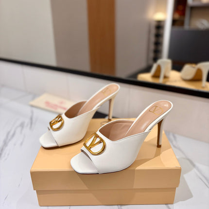 VALENTINO 26S HEEL SANDALS 100 MM IN CREAM WHITE CALFSKIN WITH GOLD HARDWARE