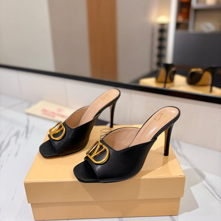 VALENTINO 26S HEEL SANDALS 100 MM IN BLACK CALFSKIN WITH GOLD HARDWARE