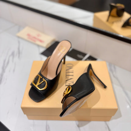 VALENTINO 26S HEEL SANDALS 100 MM IN BLACK CALFSKIN WITH GOLD HARDWARE