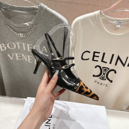 JUDY DOUBLE STRAP MARY JANE SLINGBACK 65MM IN BLACK PATENT CALFSKIN AND LEOPARD PRINTED HAIRY CALFSKIN