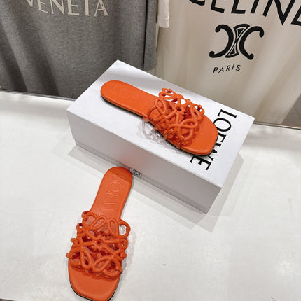 LOEWE 26S PETAL ANAGRAM SLIDE IN BURNT ORANGE CALFSKIN