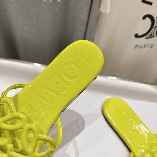 LOEWE 26S PETAL ANAGRAM SLIDE IN LEMON YELLOW CALFSKIN
