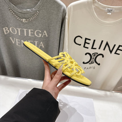 LOEWE 26S PETAL ANAGRAM SLIDE IN YELLOW CALFSKIN