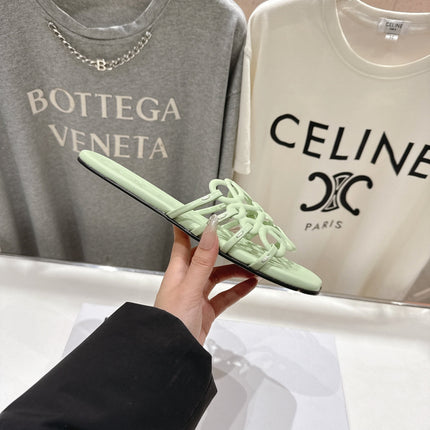 LOEWE 26S PETAL ANAGRAM SLIDE IN SAGE GREEN CALFSKIN