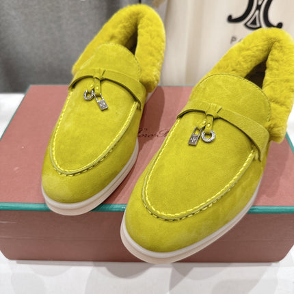 LP 25S SUMMER CHARMS WALK LOAFERS IN OLIVE YELLOW SUEDE AND FLEECE