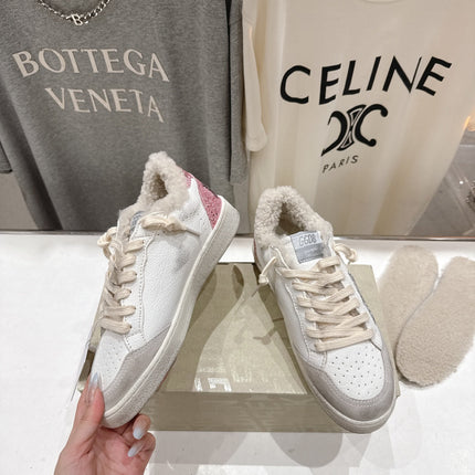 GOLDEN GOOSE BALL STAR LOW-TOP SNEAKERS IN WHITE AND SILVER-TONE COLORWAY