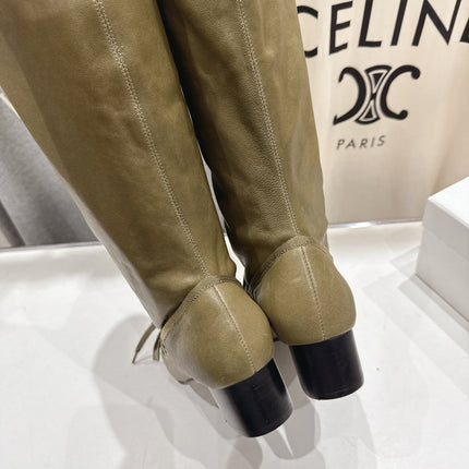 ALO 25S PALOMA WOOL TALL BOOTS 45 MM IN MOSS BROWN LAMBSKIN