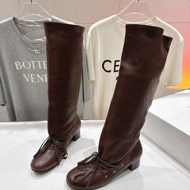 ALO 25S PALOMA WOOL TALL BOOTS 45 MM IN BROWN LAMBSKIN