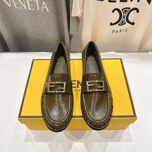 FENDI 25S LOAFERS IN DARK OLIVE BROWN CALFSKIN