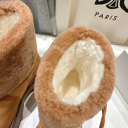 CELINE 26S FUR-TRIM ANKLE BOOTS IN BROWN SUEDE
