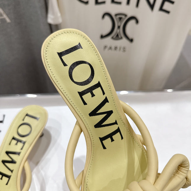 LOEWE 26S KITTEN HEEL KNOT SANDALS IN BUTTER YELLOW CALFSKIN