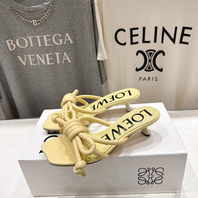 LOEWE 26S KITTEN HEEL KNOT SANDALS IN BUTTER YELLOW CALFSKIN