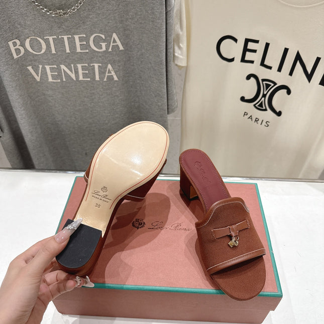 LP 26S HIGH HEEL SANDALS IN DARK BROWN CANVAS AND CALFSKIN