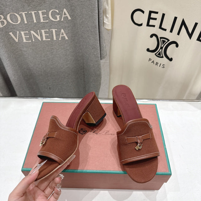 LP 26S HIGH HEEL SANDALS IN DARK BROWN CANVAS AND CALFSKIN