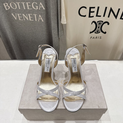 JIMMY CHOO 26S HIGH-HEELED SANDALS 100 MM IN WHITE LAMBSKIN