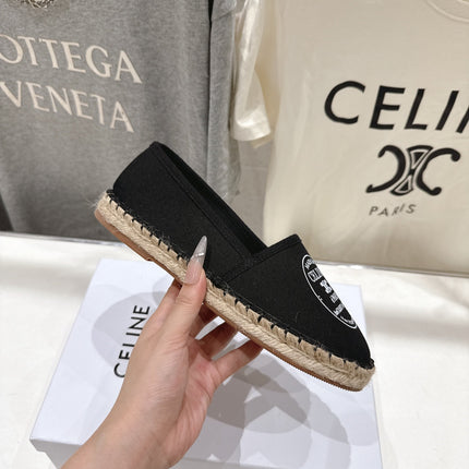 CELINE 26S MAISON PARIS EMBLEM ESPADRILLE FLATS IN BLACK CANVAS