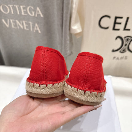 CELINE 26S MAISON PARIS EMBLEM ESPADRILLE FLATS IN DARK RED CANVAS