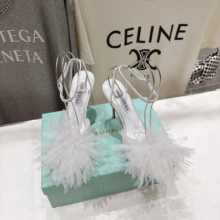 AQUAZZURA 26S BOUQUET HEELED SANDALS 100 MM IN CREAM WHITE SATIN & CALFSKIN