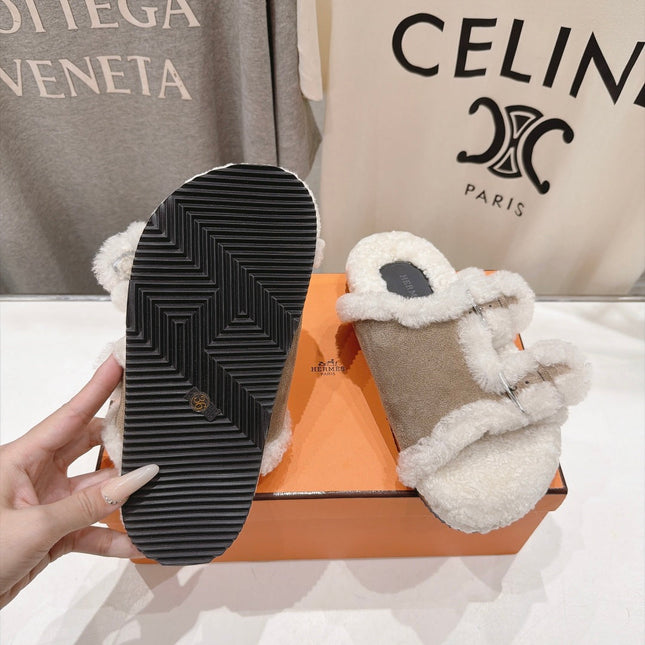 HM 26S CHYPRE SANDALS IN GREYISH BEIGE SUEDE AND CREAM WHITE WOOL