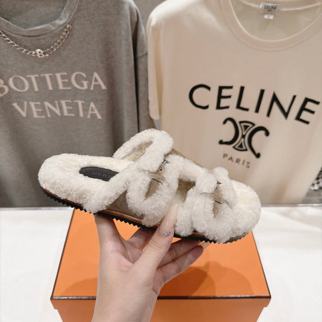HM 26S CHYPRE SANDALS IN GREYISH BEIGE SUEDE AND CREAM WHITE WOOL