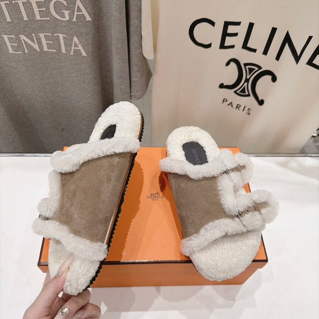 HM 26S CHYPRE SANDALS IN GREYISH BEIGE SUEDE AND CREAM WHITE WOOL