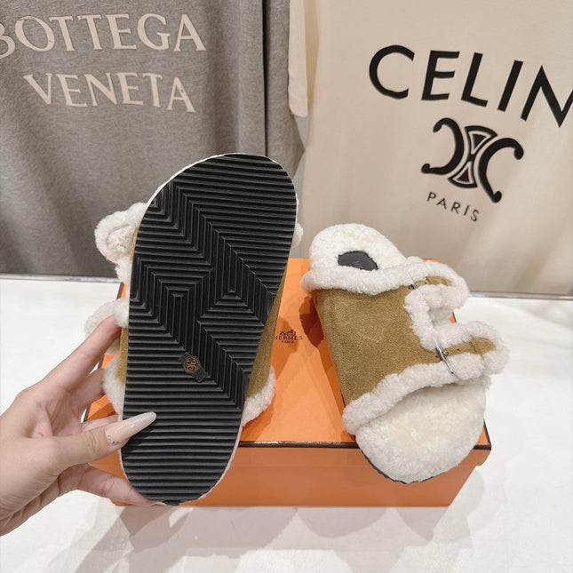 HM 26S CHYPRE SANDALS IN KHAKI SUEDE AND CREAM WHITE WOOL