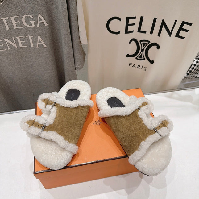 HM 26S CHYPRE SANDALS IN KHAKI SUEDE AND CREAM WHITE WOOL
