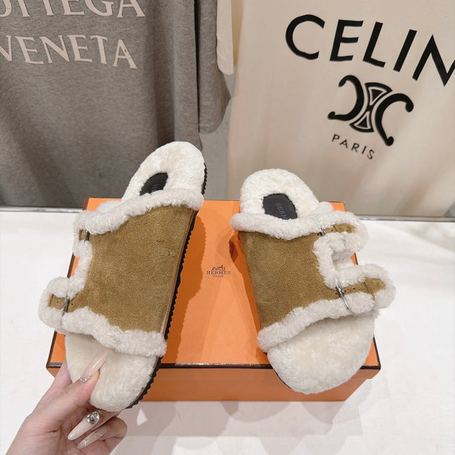 HM 26S CHYPRE SANDALS IN KHAKI SUEDE AND CREAM WHITE WOOL
