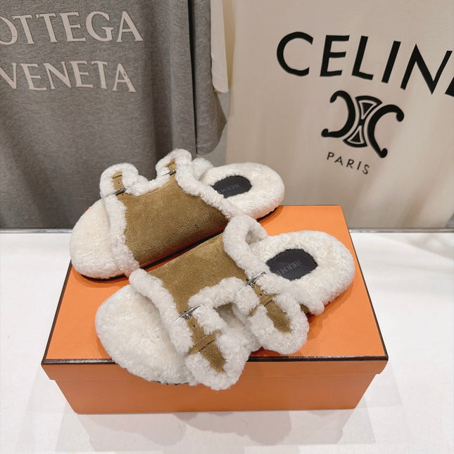HM 26S CHYPRE SANDALS IN KHAKI SUEDE AND CREAM WHITE WOOL